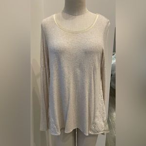 Anthropologie satin & lace knit LS Tee by Bordeaux Size M